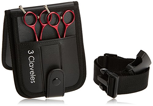 3 Claveles 12690 - Kit Peluquería de Estuche Cinturon y Tijera Peluquero Corte y Esculpir de 5.5", Roja