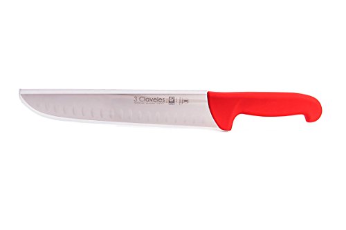 3 Claveles Cuchillo Carnicero Alveolado Proflex, Acero Inoxidable, Rojo, 26 cm-10.5"