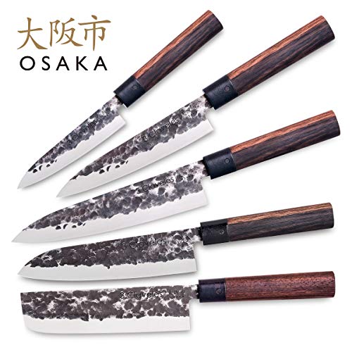 3 Claveles - Juego de 3 Cuchillos Profesionales Estilo Japonés Gama Osaka, Hojas Unicas Forjadas a Mano, Selección Master Chef