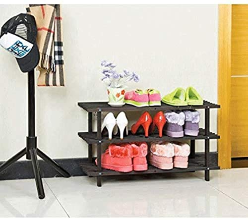 3 Nivel de Listones de Madera Organizador del almacenaje de Soporte del Zapato de Rack, Natural y Negro, 27.6x9.8x15.9inches Taburete Cambiar Zapatos (Color : Black)