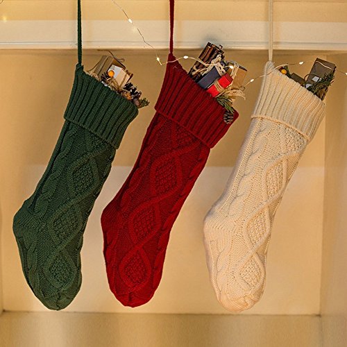 3 paquetes, 18 pulgadas calcetines de punto muy grandes Decoración de Navidad blanco / rojo / verde