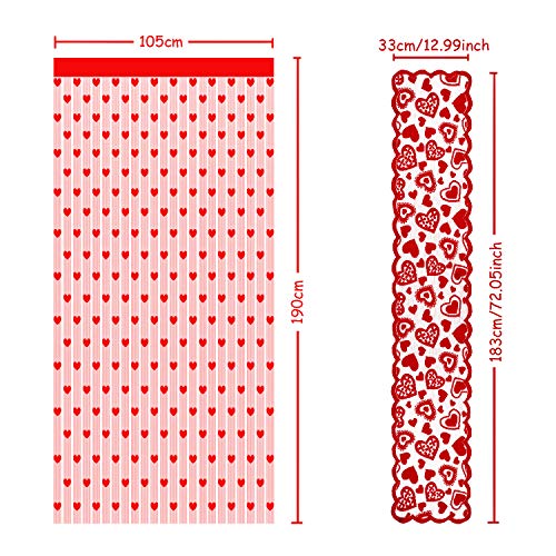 3 Piezas Decoraciones de Día de San Valentín, Incluyes 2 Piezas Cortinas de Ventana de San Valentín y Camino de Mesa de Encaje de Corazón para Decoración de Fiesta de Aniversario Bodas