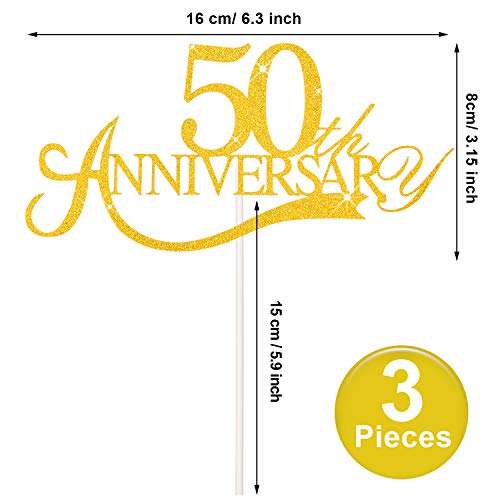 3 Piezas Toppers de Tarta de Aniversario de 50 Años Adornos de Tartas de Cumpleaños Brillantes Decoración de Pastel Palillos para Cumpleaños Boda Aniversario Celebración (Dorado)