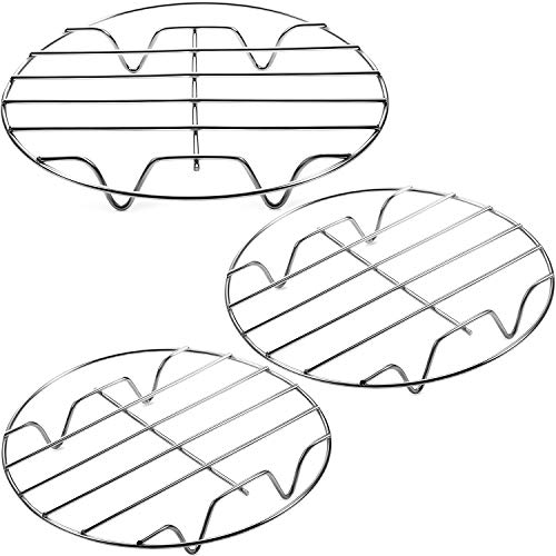 3 Rejillas de Freidora de Aire Rejillas de Enfriar Cocer al Vapor Rejilla Redonda de Acero Inoxidable 304 de Cocina Multiusos con Soporte W para Olla de Freidora Olla a Presión Enlatado (7 Pulgadas)