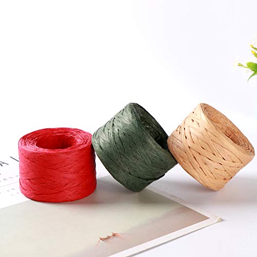 3 rollos de Cinta de Papel de Rafia Cinta de rafia natural Guita de papel de embalaje Cuerda de Rafia Seca Cadena de papel de rafia para Manualidades Bricolaje, envoltura de regalos (3 colores)