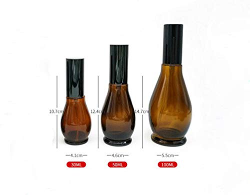 3 tarros vacíos rellenables de vidrio ámbar con tapa negra para cosméticos, contenedores, pulverizador, pulverizador para perfume y agua de maquillaje (100 ml/3.4 oz)