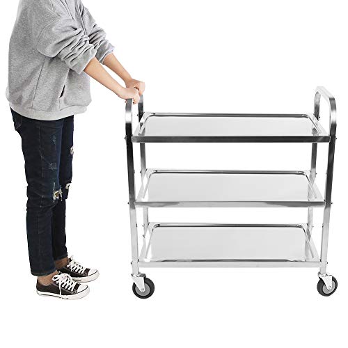 3 Tier carrito de acero inoxidable desmontable Catering Servir carrito limpieza carrito cocina carro, ideal para hoteles, restaurantes y hogares, 85 cm x 45 cm x 90 cm