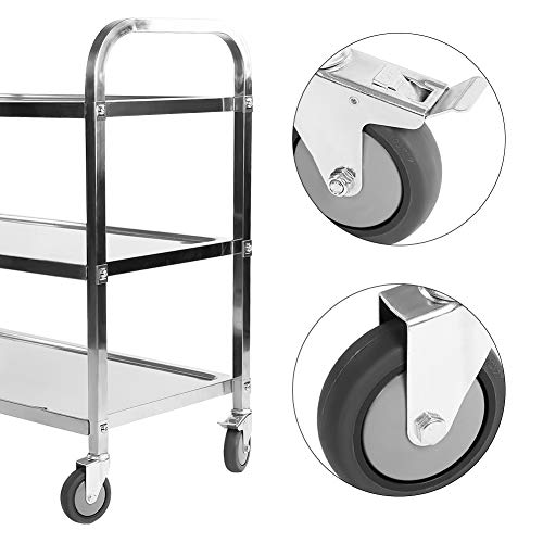 3 Tier carrito de acero inoxidable desmontable Catering Servir carrito limpieza carrito cocina carro, ideal para hoteles, restaurantes y hogares, 85 cm x 45 cm x 90 cm