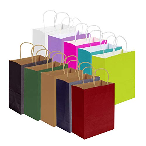 30 piezas de papel Bolsas de papel Kraft Bolsa de regalo de fiesta Compras Bolsa de papel de regalo con mango para cumpleaños, fiesta de té, bodas y celebraciones de fiesta, multicolor