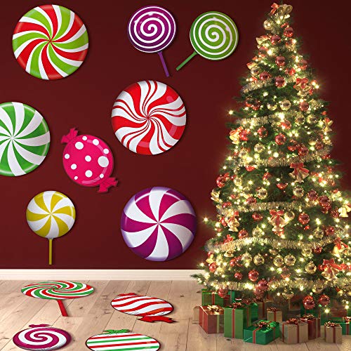 30 Piezas Pegatinas Calcomanías de Suelo de Menta Pegatinas Calcomanías de Suelo Redondas de Caramelos Piruletas de Colores para Decoración Fiesta Navidad, Pegatinas de Navidad de Pared