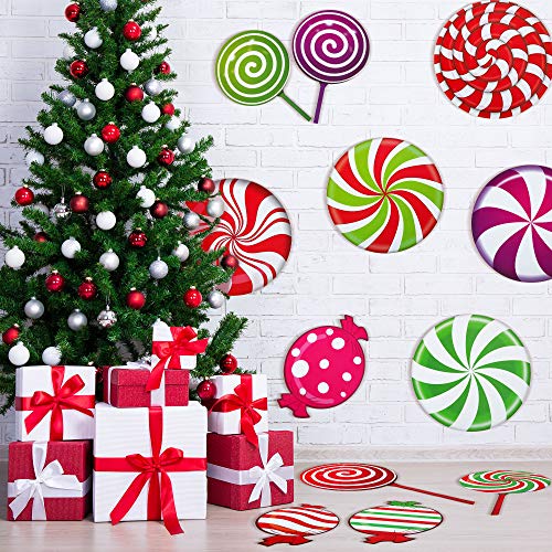 30 Piezas Pegatinas Calcomanías de Suelo de Menta Pegatinas Calcomanías de Suelo Redondas de Caramelos Piruletas de Colores para Decoración Fiesta Navidad, Pegatinas de Navidad de Pared