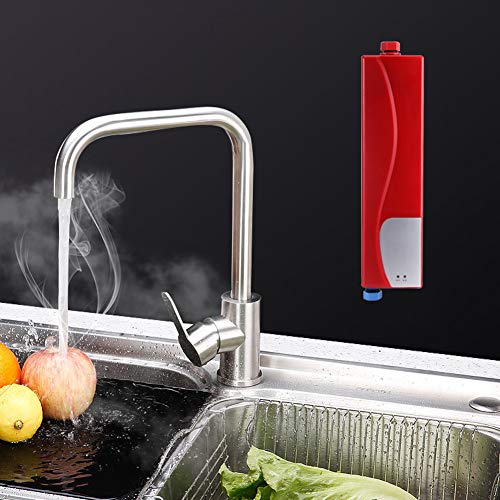 3000 W Calentador eléctrico instantáneo, mini calentador calentador agua eléctrico calentador de agua portátil caliente instantáneo para cocina o baño(sin Tanque) (Red)