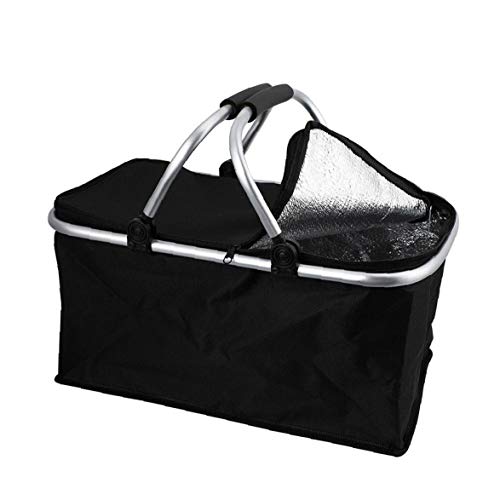 30l Extra Grande Plegable Cesta De Compras Aislada Doble Asa De Refrigeración Refrigerador Fresco del Bolso De La Caja De Picnic Camping Alimentación Helados Bebida Almuerzo Negro