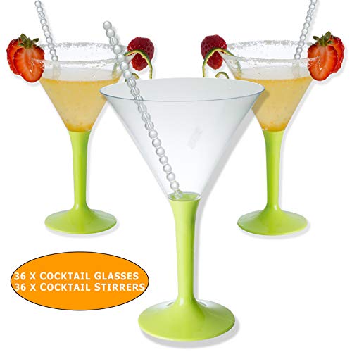 36 Vaso de Martini de plástico | | Durable, desechable o reutilizable | Pequeñas copas de cóctel Cócteles Postres dulces Aperitivo Fiestas de nacimiento Boda de Navidad.