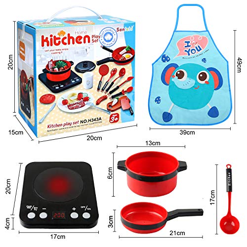 37PCS Utensilios Cocina Juguete con Delantal, Sartenes, Olla, Verduras Accesorios Cocina Juguetes Juegos de Cocinar Regalo para Niños 3 Años