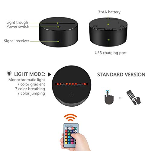 3D Ilusión óptica Lámpara LED Luz de noche Deco LED Lámpara 7 colores de control remoto con Acrílico Plano & ABS Base & Cargador usb (fútbol)