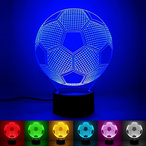 3D Ilusión óptica Lámpara LED Luz de noche Deco LED Lámpara 7 colores de control remoto con Acrílico Plano & ABS Base & Cargador usb (fútbol)