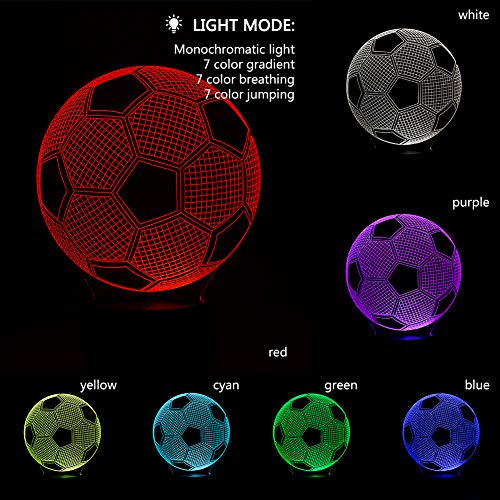 3D Lámpara ilusión, Winzwon 3D LED Luz de noche 16 Colores Cambio de Botón Lámpara de Ilusión Lámpara de Decoración Cambio - Regalos Perfectos Para Niños(Fútbol)