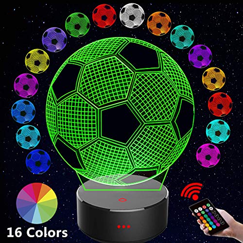 3D Lámpara ilusión, Winzwon 3D LED Luz de noche 16 Colores Cambio de Botón Lámpara de Ilusión Lámpara de Decoración Cambio - Regalos Perfectos Para Niños(Fútbol)