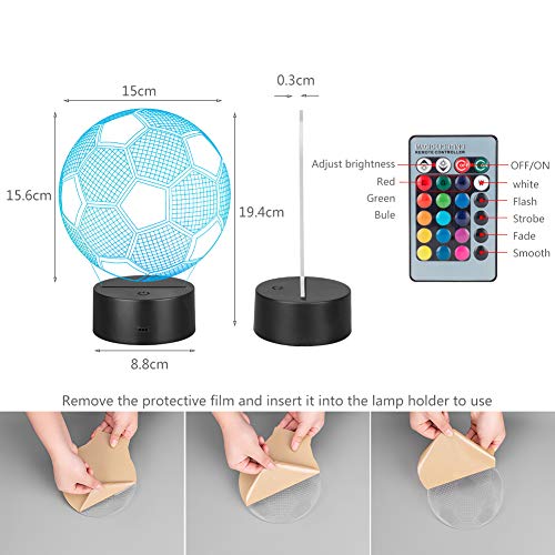 3D Lámpara ilusión, Winzwon 3D LED Luz de noche 16 Colores Cambio de Botón Lámpara de Ilusión Lámpara de Decoración Cambio - Regalos Perfectos Para Niños(Fútbol)