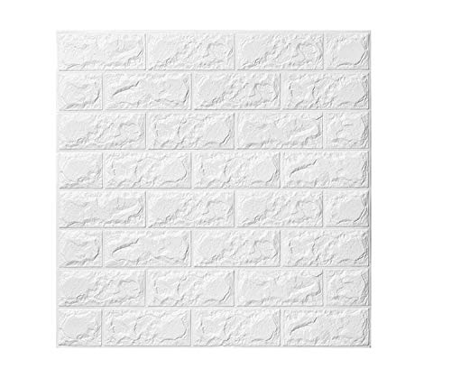 3D Papel tapiz de ladrillo, repique extraíble y pegatina de pared de espuma PE para sala de estar (5 piezas Ladrillo Blanco)