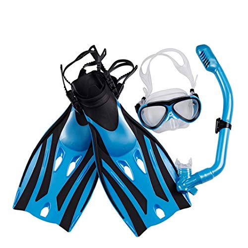 3pcs Conjunto del Tubo respirador de Engranajes: la Cara del Buceo con escafandra de protección y de fácil respiración Vidrio Templado en la Que bucea Ajustable Conjunto de Diferentes Edades Azul y