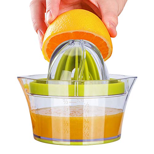 4 en 1 Exprimidor Zumo Manual, SenPuSi Exprimidor de Mano Portátil para Naranja Limón Lima y Cítricos, Rallador de Ajo/Jengibre/Patatas/Zanahorias, Separador de Yemas de Huevo con Recipiente de 400ml