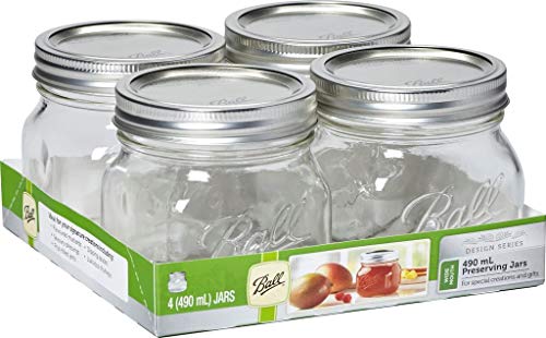 4 Pack Bola Mason tarros Firma de 490 ml Boca Ancha con Receta Insertar