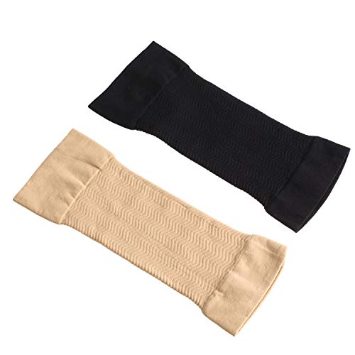 4 Pares Mangas de Brazo de Adelgazar Manguitos de Compresión de Brazo Elástico Formadores de Brazo de Fitness Deportivo para Mujeres Niñas Pérdida de Peso (Color Negro y Desnudo)