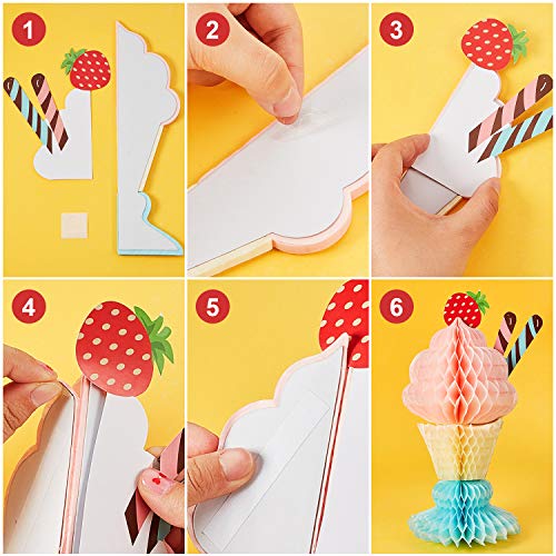 4 Piezas Panal Papel de Helado Centro de Mesa de Helado Decoraciones de Helado de Fiesta para Suministros Temáticos de Fiestas de los Años 50 y Fiestas Temáticas de Helado