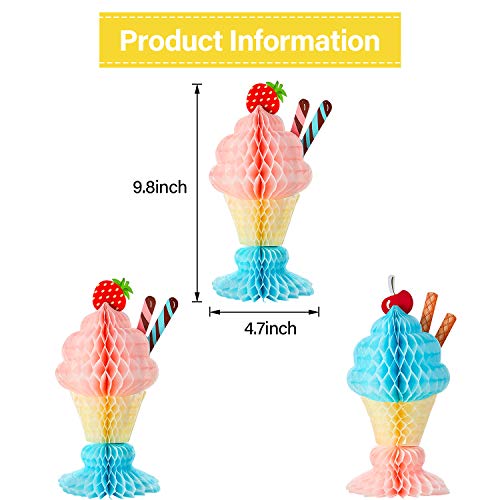 4 Piezas Panal Papel de Helado Centro de Mesa de Helado Decoraciones de Helado de Fiesta para Suministros Temáticos de Fiestas de los Años 50 y Fiestas Temáticas de Helado