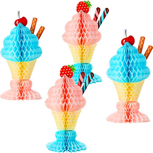 4 Piezas Panal Papel de Helado Centro de Mesa de Helado Decoraciones de Helado de Fiesta para Suministros Temáticos de Fiestas de los Años 50 y Fiestas Temáticas de Helado