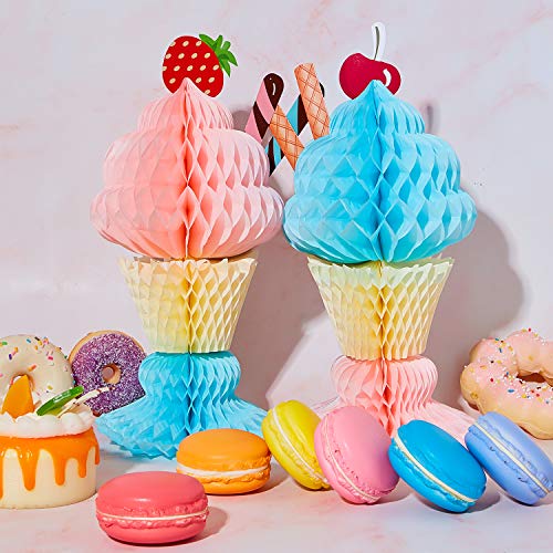 4 Piezas Panal Papel de Helado Centro de Mesa de Helado Decoraciones de Helado de Fiesta para Suministros Temáticos de Fiestas de los Años 50 y Fiestas Temáticas de Helado