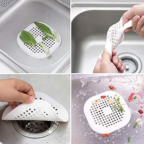 4 piezas Silicona Protector de drenaje con lechón Senhai Colador fregadero Ducha pelo colector Bañera Cubierta de drenaje para cocina Baño- Gris blanco