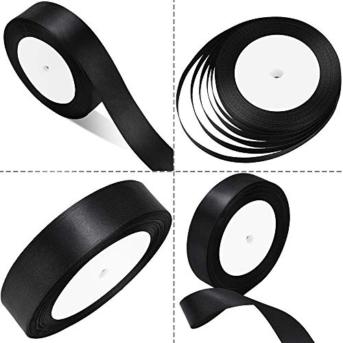 4 Rollos Cinta de Satén, Cinta de Adorno, para Manualidades Para Decoraciones de Bodas, Colgar Pancartas, Decorar Fiestas, Envolver su Regalo, Como Material de Bricolaje, 4 Tamaños (Negro)