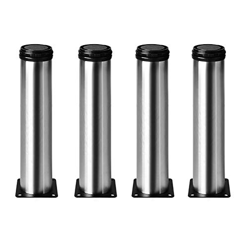 4 unidades Patas de Metal muebles regulables armario de cocina pies redondo - Metal cromado - Altura ajustable (Total: 265mm)