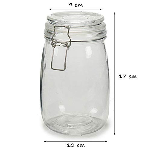 4 x Botes de Cristal para Cocina de 1 litro con Cierre Muy Hermético de Clip con Junta de Silicona. Tarros de Vidrio con Tapa. Pack 4 Unidades. Conserva y Preserva