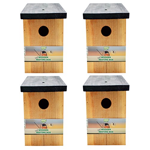 4 x Handy Home and Garden Caja Nido de Madera con Madera Tratada a Presión para Aves Silvestres y de Jardín HHGBF017