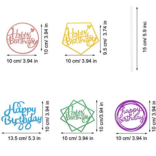 40 Piezas Toppers de Pastel de Happy Birthday Topper de Magdalena de Cumpleaños con Brillos Decoraciones de Palillo de Pastel Colores Variados para Postres Pasteles de Fiestas, 5 Estilos