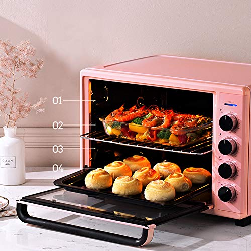 42L Hogar Esmalte Tostador Horno Estéreo Circulación De Aire Caliente Iluminación De Alta Definición Lámpara De Horno Sistema De Enfriamiento De Múltiples Lados 120 Minutos Temporizado Rosa