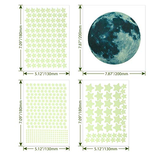 453 Pegatinas Luminosas Pegatinas de Estrellas Fluorescentes de Pared Calcomanías de Pegatinas de Estrellas Lunas Brillantes Pegatinas de Pared Techo 3D Adhesivos Luminosos para Habitación Dormitorio