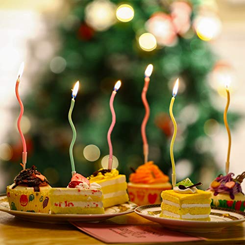 48 Piezas Velas de Cumpleaños Sinuosos Velas de Pastel Magdalena Espiral Metálico con Funda Velas de Tarta de Bobina Rizada Larga y Delgada para Decoración Fiesta Boda Cumpleaños (Colorido)