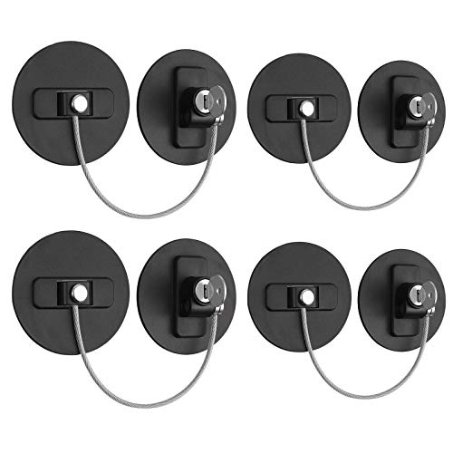 4PCS Cerradura para Puerta de Refrigerador con Llaves Seguridad de Refrigerador del Bebé con Adhesivo Fuerte para Muebles Puerta de Nevera, Gabinete, Cajón, Armario-Negro