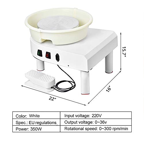 4YANG Rueda de cerámica eléctrica, Los 25CM 350W Máquina de cerámica con pedal y lavabo desmontable de ABS Craft DIY Clay con conjunto de herramientas de modelado (Certificado CE)