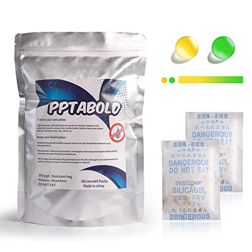 5 Gramos x 65 Paquetes Gel De Sílice Desecante Bolsas con Perlas de Naranja Indicador Eliminación Absorbe de Humedad para Secador Deshumidificador de Grado alimenticio reutilizables