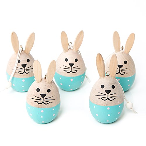 5 Kleine turquesa azul blanco gepunktete osterhasen Madera Conejo Pascua Colgante para el Pascua arbusto 6 cm – Süße osterdeko colgante como de Give Away obsequios regalo o regalo colgante