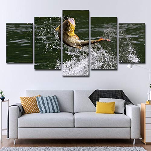 5 piezas de peces saltan fuera del agua Pintura de la pared Artista Decoración Habitación sin marco, 30Cm × 80Cm × 1Pcs