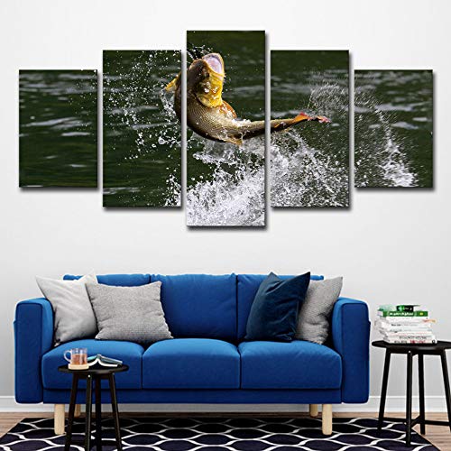 5 piezas de peces saltan fuera del agua Pintura de la pared Artista Decoración Habitación sin marco, 30Cm × 80Cm × 1Pcs