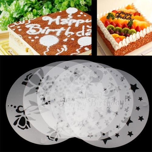 5 piezas Kuchendekoschablonen Set Tortenschablone Dekorschablone Kuchendeko Tortendeko tartas tartas verzieren Tortentattoo Dekoschablone happy birthday