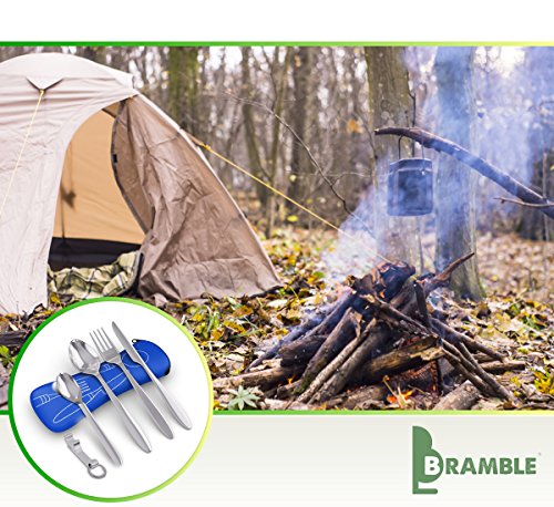 5 Premium Acero Inoxidable Set de Cubiertos Portátiles para Llevar, Viajes, Trabajo, Acampada/Camping, Picnic - Cuchara Tenedor Cucharita Cuchillo Abridor de Botellas| Estuche de Neopreno